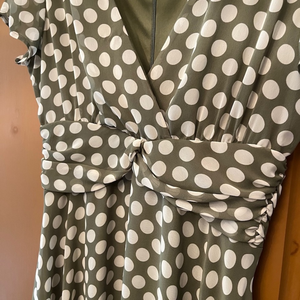 Connected Apparel Women's Dress, Sage with Cream Polka Dots - Picture 12 of 14